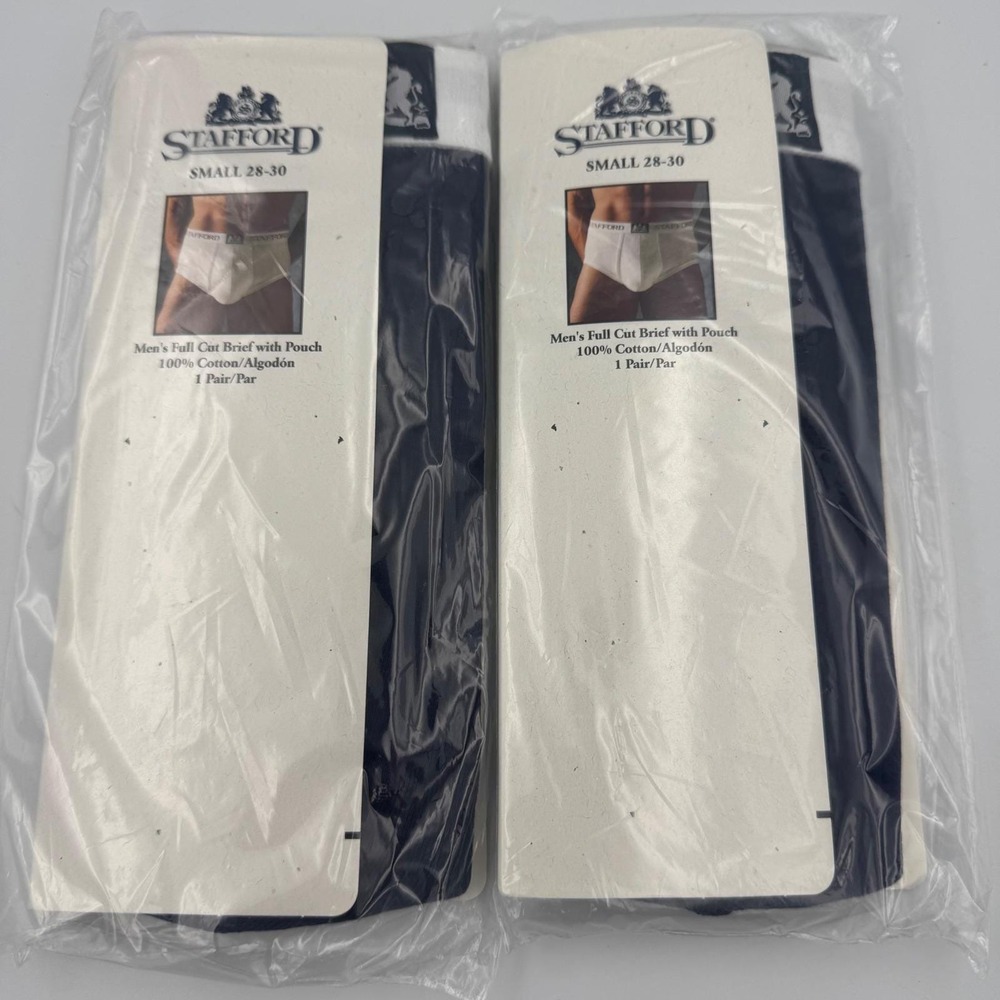 Stafford Briefs Navy Mid Rise Full Cut Pouch Cotton 2-Pack NEW Vintage Small